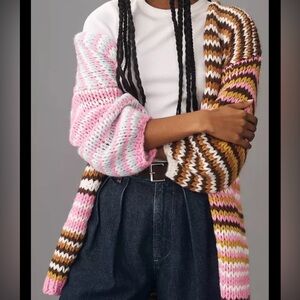 Anthropologie Neapolitan Stripe Chunky Sweater One Size Cardigan - Boho Whimsy